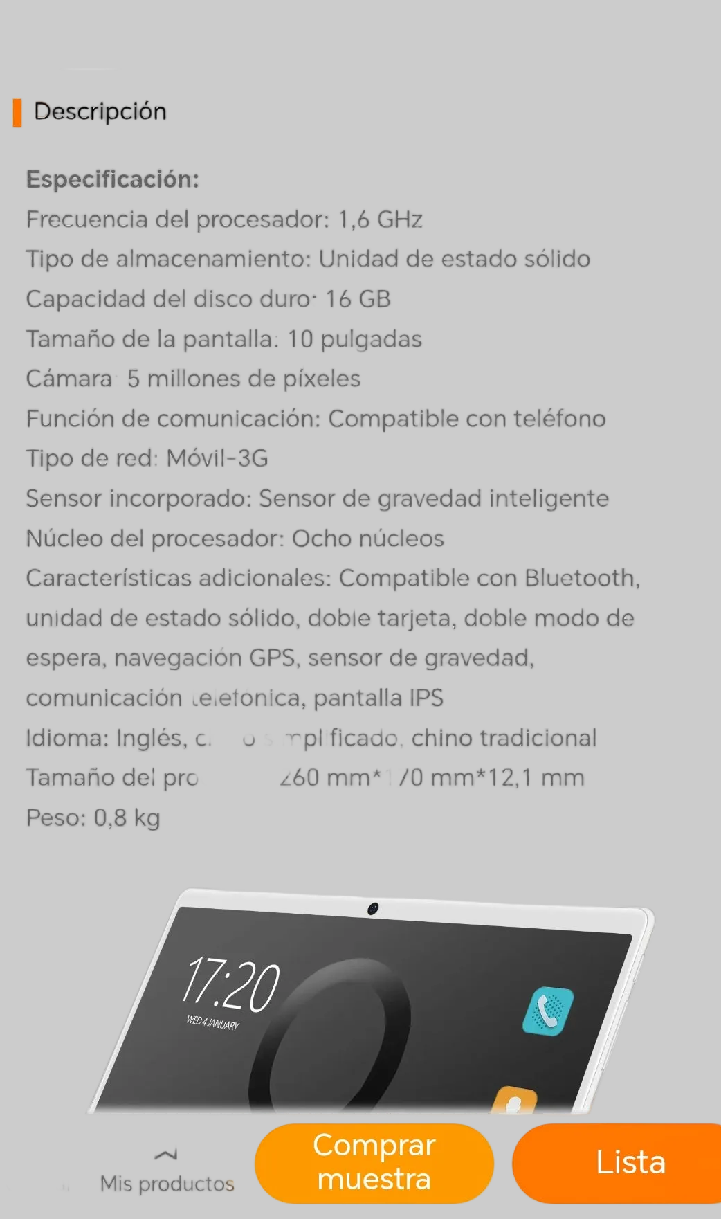 Tablet 10" Octa-Core — Pantalla IPS, 3G, Bluetooth, GPS y 16GB