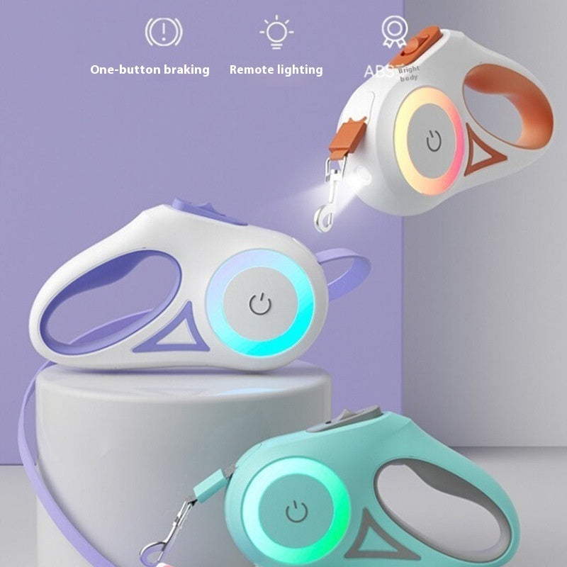 Correa Retráctil para Perros y Gatos con Collar y Luz LED – Pequeños y Medianos