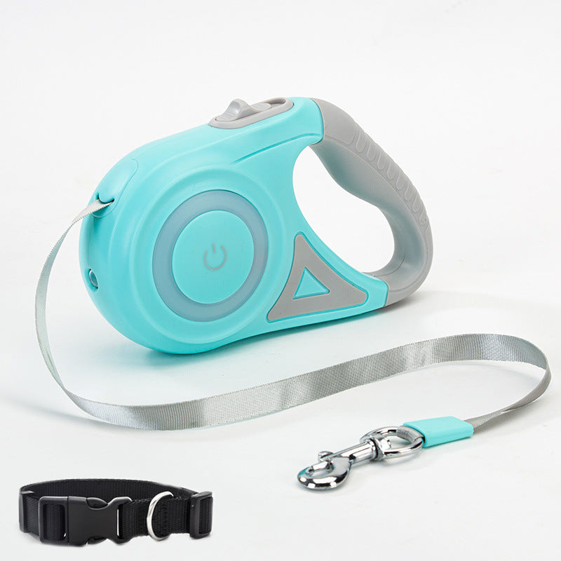 Correa Retráctil para Perros y Gatos con Collar y Luz LED – Pequeños y Medianos