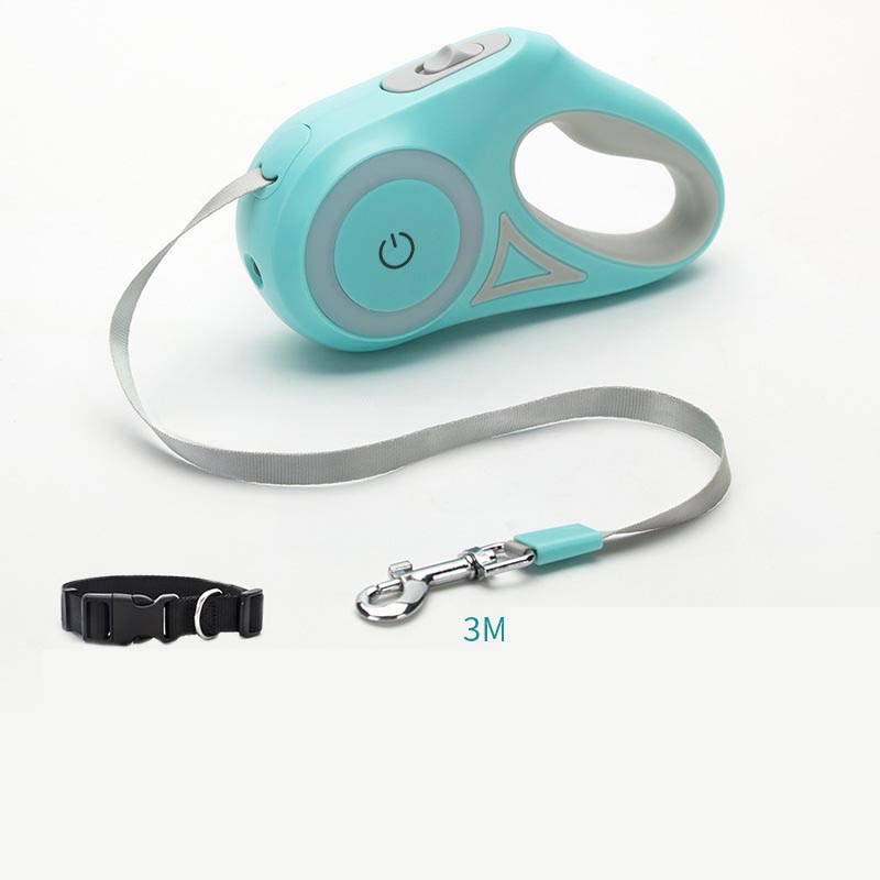 Correa Retráctil para Perros y Gatos con Collar y Luz LED – Pequeños y Medianos