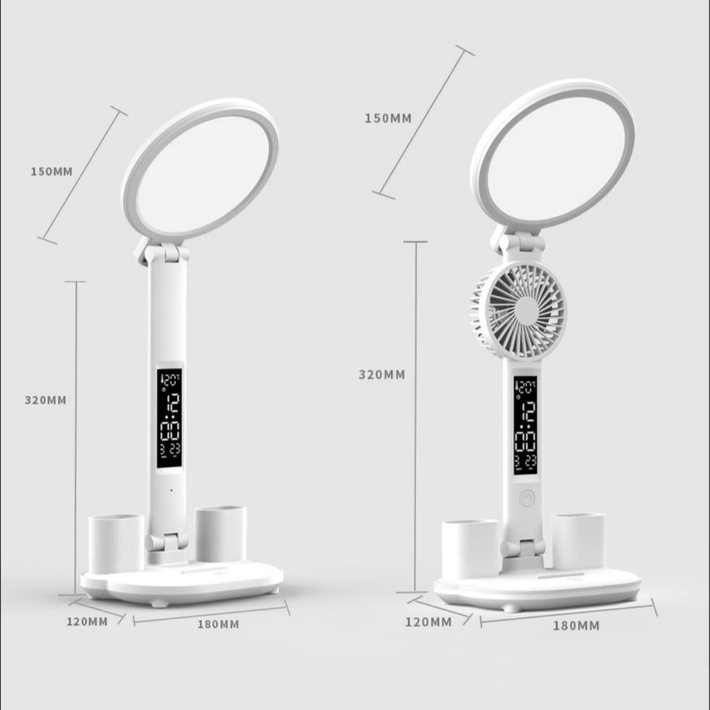 Lámpara LED de Mesa con Reloj y Puerto USB — Regulable y Plegable