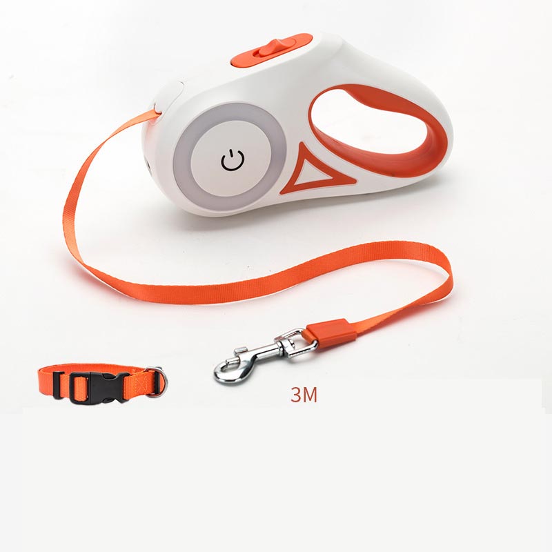 Correa Retráctil para Perros y Gatos con Collar y Luz LED – Pequeños y Medianos