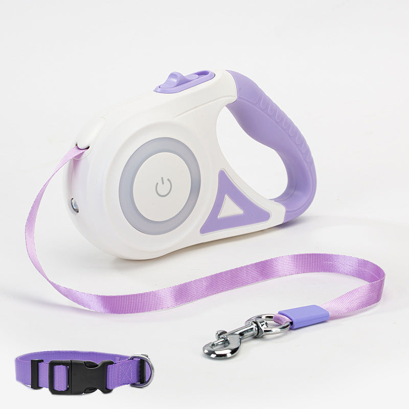 Correa Retráctil para Perros y Gatos con Collar y Luz LED – Pequeños y Medianos