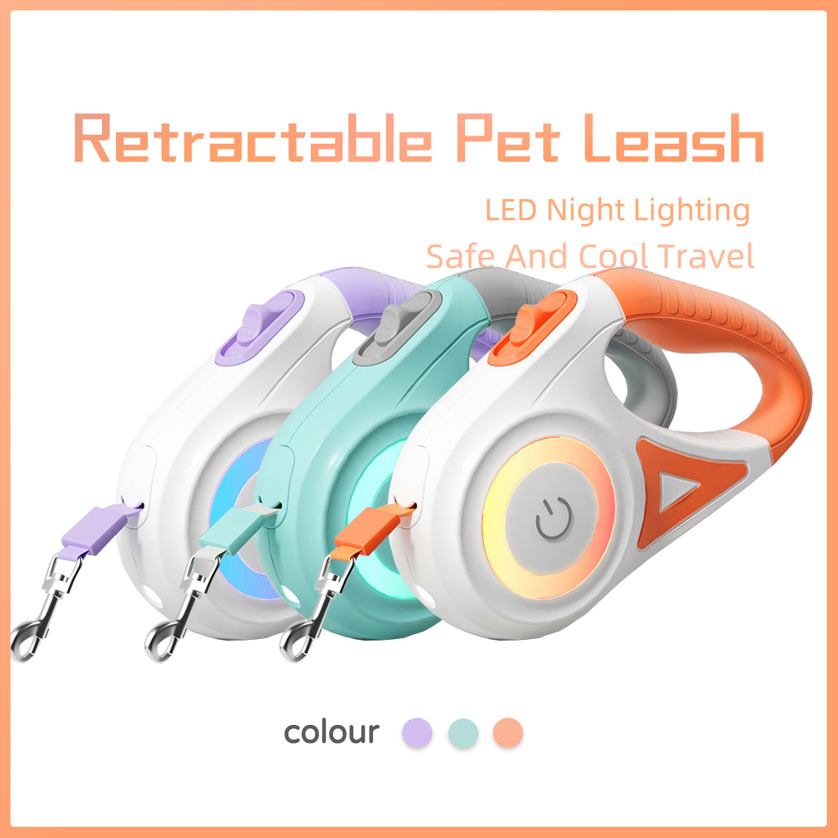 Correa Retráctil para Perros y Gatos con Collar y Luz LED – Pequeños y Medianos