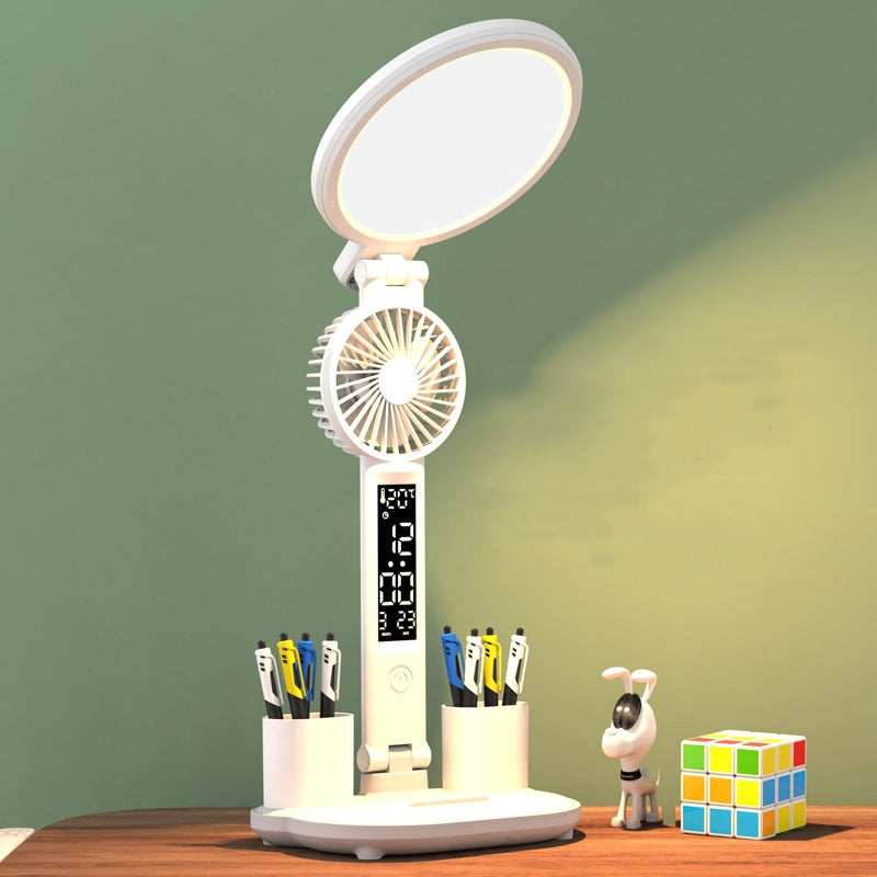 Lámpara LED de Mesa con Reloj y Puerto USB — Regulable y Plegable