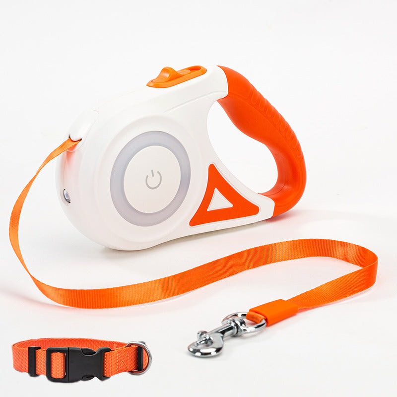 Correa Retráctil para Perros y Gatos con Collar y Luz LED – Pequeños y Medianos