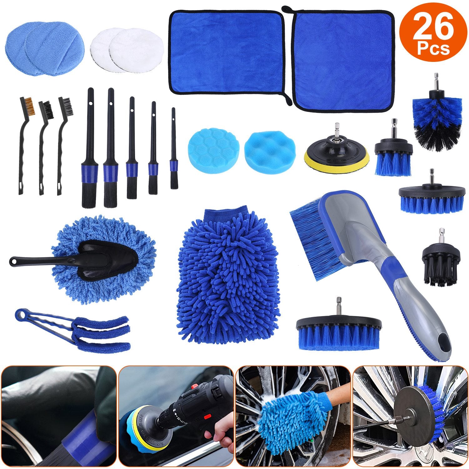Kit de Brochas para Detailing de Auto — 26 Piezas Interior y Exterior