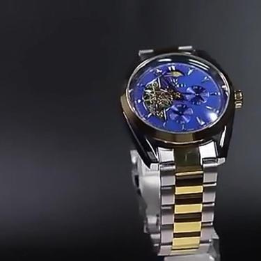 Reloj Mecánico de Negocios para Hombre — Esfera Azul Bicolor Premium