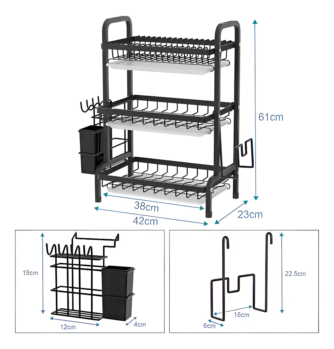 Escurridor De Platos 3 Niveles con Porta Utensilios
